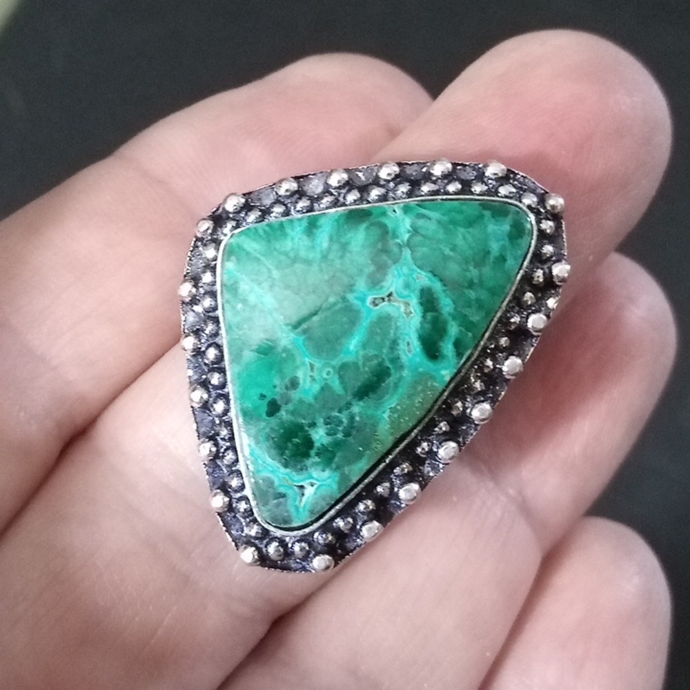 Hand Crafted Malachite Transformation Ring Sz 7